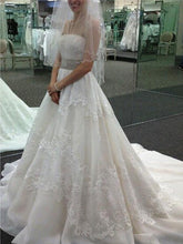 Ivory wedding dresses A-line Strapless Sweep Brush Train Tulle Wedding Dresses  MK215