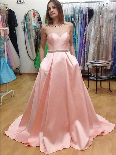 pink prom dresses A-line Sweetheart Floor-length Satin Prom Dress Evening Dress MK245