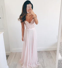 Baby Pink Princess A-line V-neck Chiffon Long Prom Dress Evening Dress MK503