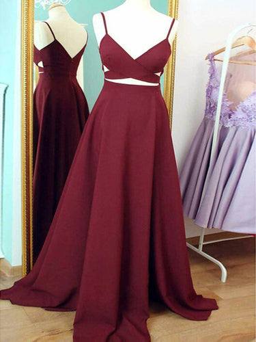 Prom dress long A-line Straps Burgundy Sexy Prom Dress Evening Dress MK504