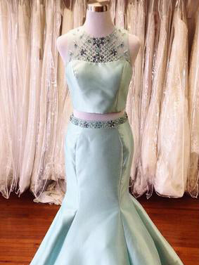 Mint Green Prom Dress 2017 Two Piece Mermaid Prom Dress Evening Dress MK512