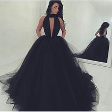 Sexy  Prom Dress A-line V-neck Long Black Tulle Prom Dress Evening Dress MK518