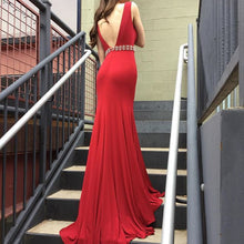 Mermaid Long Prom Dress,Red Prom Dress with Deep V Back Formal Evening Dress MK521