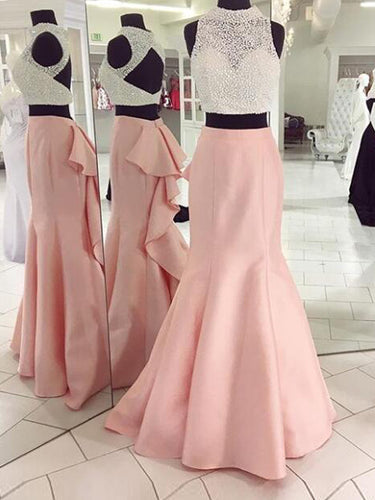 Two Piece Prom Dress Pink Mermaid Long Prom Dress Evening Dress 2022 MK522