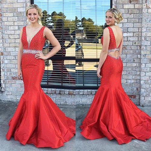 Long Prom Dress Mermaid Deep V-neck Long Prom Dress Evening Dress MK524