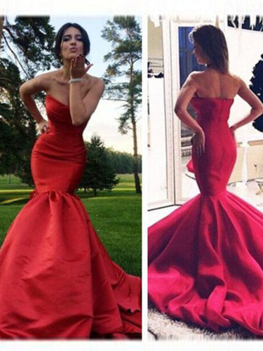 Red Long Prom Dress Strapless Mermaid Long Prom Dress Sexy Evening Dress MK541