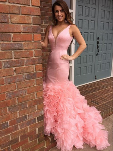 Mermaid Prom Dress,Gorgeous Ruffle Baby Pink Prom Dress/Evening Dress MK548