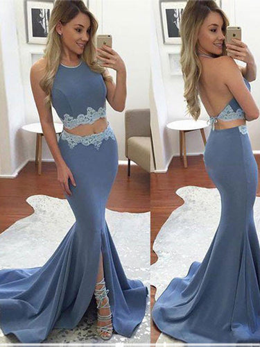 Gorgeous Prom Dress Two Piece Mermaid Grey Prom Dress Evening Dress MK551