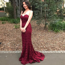 Beautiful evening dress,Strapless Mermaid Long Burgundy Lace Prom Dress Bridesmaid Dress MK554