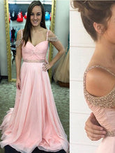 A-line Long Prom Dress Ruffle Prom Dress Beading Evening Dress MK575