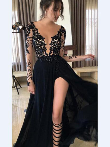 Black Prom Dress Sexy A-line Long Sleeve Prom Dress/Evening Dress MK578