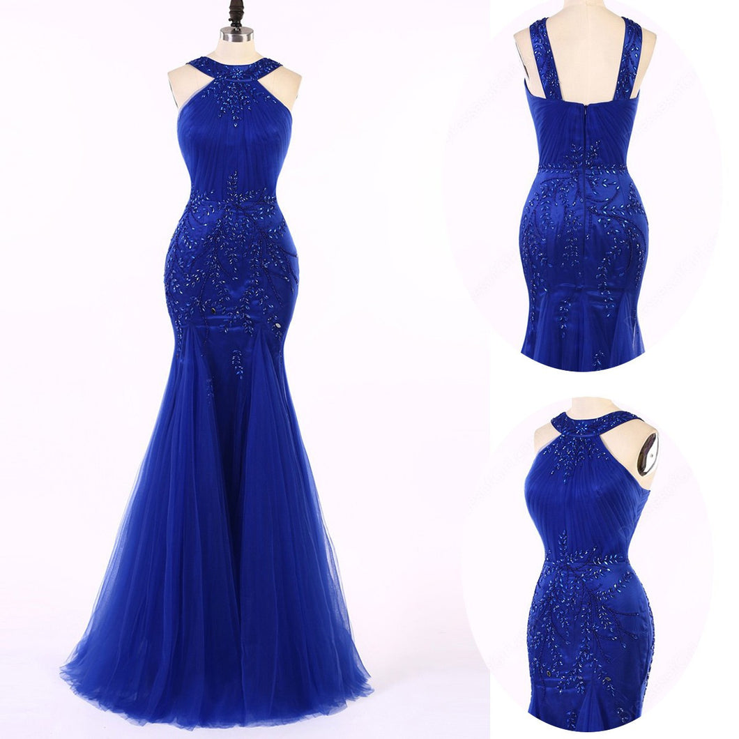 Royal blue prom dress 2022 Long Prom Dress Beading Sequins Mermaid Prom Dress/Evening Dress MK593