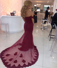 Red Prom Dress Tulle Beautiful Appliques Off-the-shoulder Mermaid Prom Dress/Evening Dress MK597
