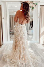 Mermaid Backless Champagne Lace Long Prom Dress GJS446