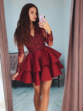 Long Sleeve Homecoming Dress A-line Appliques Short Prom Dress Fashion Party Dress NA6907|Annapromdress