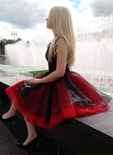 Cap Sleeve Homecoming Dress A Line Black and Red Prom Dress Short Fashion Party Dress NA6908|Annapromdress