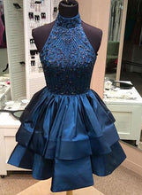 Chic Homecoming Dress High Neck Rhinstone Short Prom Dress Satin Party Dress NA6911|Annapromdress