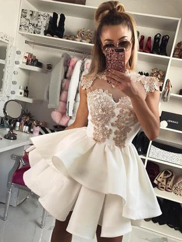 Chic Appliques Homecoming Dress High Neck Short Prom Dress 2019 Party Gown NA6919|Annapromdress