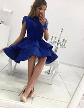 Royal Blue Homecoming Dress with Sleeves Lace Appliques Short Prom Dress Fashion Party Dress NA6922|Annapromdress
