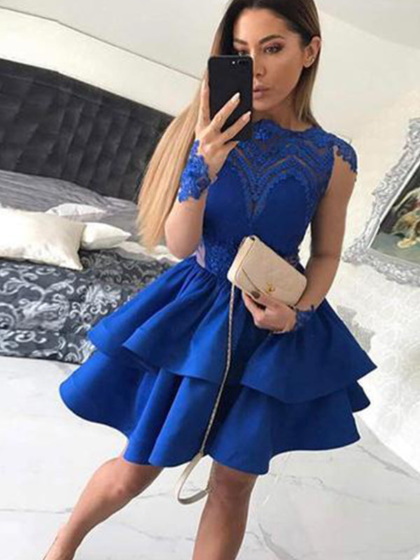 sachin and babi light blue dress Blue Party Homecoming Dress Lace Tulle Long Sleeves Prom Cocktail Dresses  Y2016 main image 0