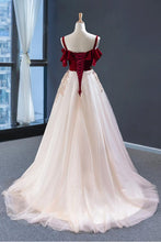 Vintage Red Straps Tulle Formal Dress, Elegant Applique Prom Dress GJS191