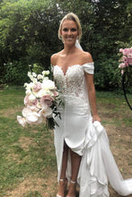 Off Shoulder Sweetheart A Line Wedding Dress with Split JKM312|Annapromdress