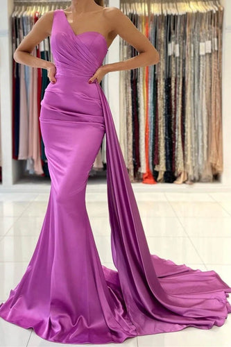 Purple Satin Mermaid Prom Dresses, Simple Formal Evening Gown GJS214