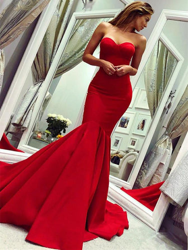 Marvelous Satin Prom Dresses Mermaid Sweetheart Gowns With Chapel Train JKU6316|Annapromdress