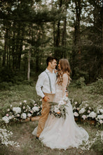 Chic Lace Embroidery Long Sleeve Bohemian Wedding Dress Open Back Rustic Wedding Dress PIN7192|Annapromdress