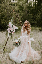 Chic Lace Embroidery Long Sleeve Bohemian Wedding Dress Open Back Rustic Wedding Dress PIN7192|Annapromdress