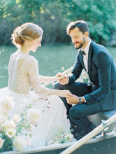 3/4 Sleeve A Line Modest Tulle Wedding Dress Sexy V Neck Rustic Wedding Dress Bridal Gown PIN7193|Annapromdress