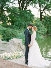 3/4 Sleeve A Line Modest Tulle Wedding Dress Sexy V Neck Rustic Wedding Dress Bridal Gown PIN7193