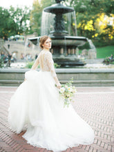 3/4 Sleeve A Line Modest Tulle Wedding Dress Sexy V Neck Rustic Wedding Dress Bridal Gown PIN7193