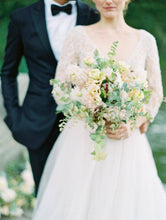 3/4 Sleeve A Line Modest Tulle Wedding Dress Sexy V Neck Rustic Wedding Dress Bridal Gown PIN7193|Annapromdress