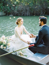 3/4 Sleeve A Line Modest Tulle Wedding Dress Sexy V Neck Rustic Wedding Dress Bridal Gown PIN7193|Annapromdress