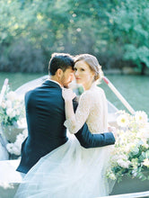 3/4 Sleeve A Line Modest Tulle Wedding Dress Sexy V Neck Rustic Wedding Dress Bridal Gown PIN7193|Annapromdress