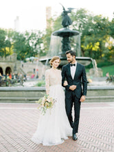 3/4 Sleeve A Line Modest Tulle Wedding Dress Sexy V Neck Rustic Wedding Dress Bridal Gown PIN7193|Annapromdress
