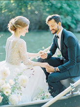 3/4 Sleeve A Line Modest Tulle Wedding Dress Sexy V Neck Rustic Wedding Dress Bridal Gown PIN7193|Annapromdress