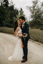 Unique Two Piece Wedding Dress with Sleeves A Line Rustic Wedding Dress Bridal Gown PIN7195|Annapromdress