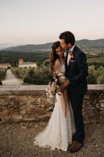 Unique Two Piece Wedding Dress with Sleeves A Line Rustic Wedding Dress Bridal Gown PIN7195|Annapromdress