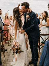 Unique Two Piece Wedding Dress with Sleeves A Line Rustic Wedding Dress Bridal Gown PIN7195|Annapromdress