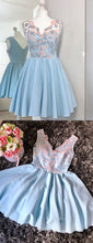 Peach Lace Pale Blue Satin V-neck Sleeveless Homecoming Dresses AN1206