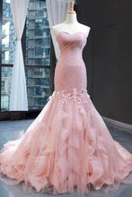 Pink Tulle Prom Dresses Sweetheart Mermaid Long Formal Dress with Ruffles GJS235