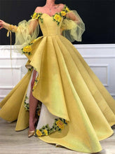 Ball Gown Yellow Off the Shoulder Long Sleeves Prom Dresses GJSZ1006