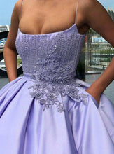 Purple Ball Gown Spaghetti Straps Satin Sweet 16 Dress With Pocket, Quinceanera Dress NA5004|LOMANPROM