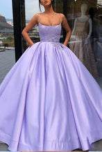 Purple Ball Gown Spaghetti Straps Satin Sweet 16 Dress With Pocket, Quinceanera Dress NA5004|LOMANPROM
