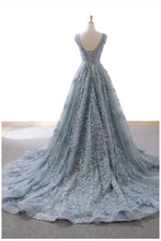 Gorgeous A-line Grey Lace Appliques Long Prom Gown Dress GJS272
