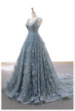 Gorgeous A-line Grey Lace Appliques Long Prom Gown Dress GJS272