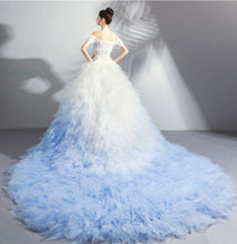 Ball Gown Off the Shoulder Sweetheart Gradient Wedding Dress 2019 Short Sleeve Wedding Dress SMT07181|Annapromdress