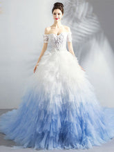 Ball Gown Off the Shoulder Sweetheart Gradient Wedding Dress 2019 Short Sleeve Wedding Dress SMT07181|Annapromdress